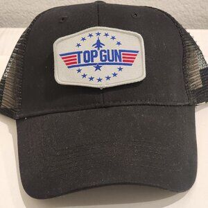 TOP GUN Patched Black Mesh Low Profile Snapback Trucker Hat